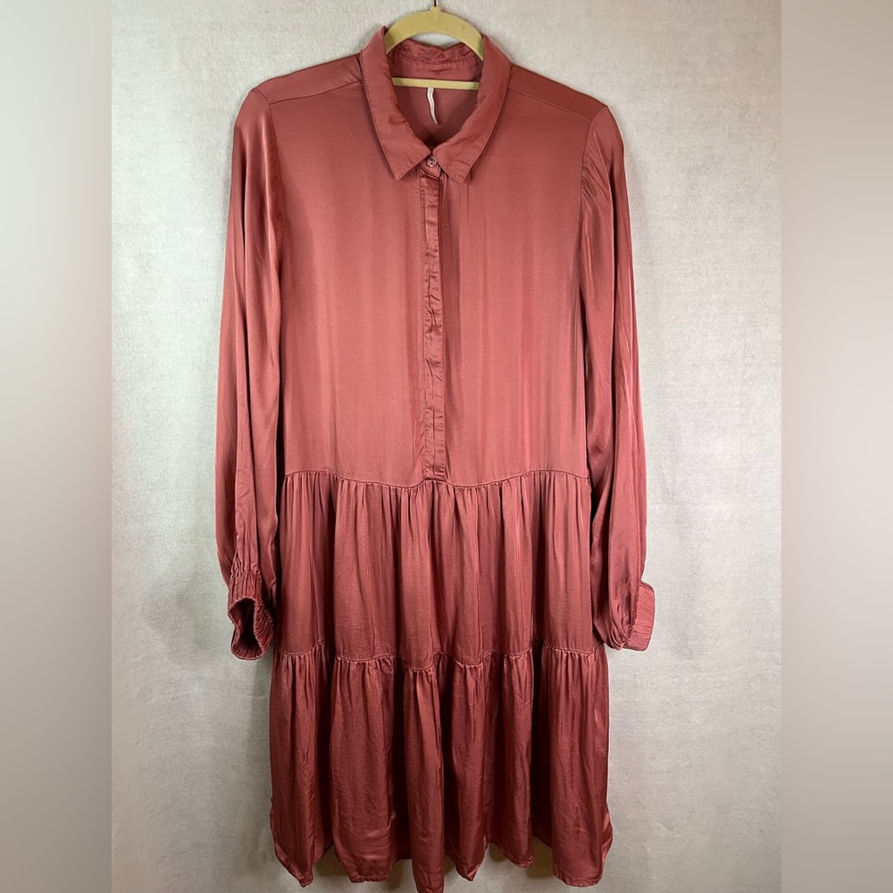 Young Fabulous And‎ Broke YFB Shirt dress Tiered Long Sleeve Flowy Boho Mauve L